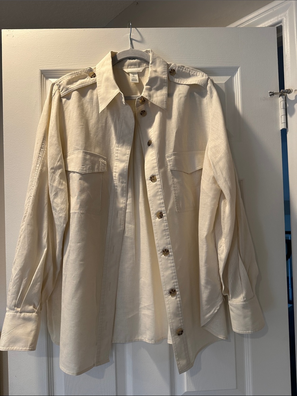 H&M linen Classic Cream Utility Shirt Jacket